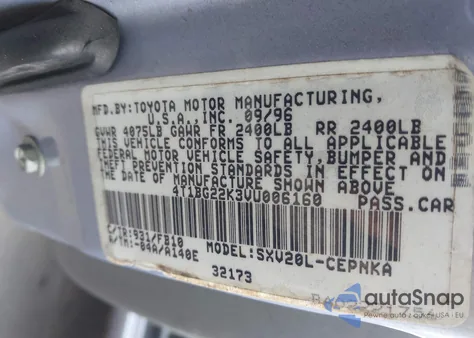 1997 Toyota Camry Le z USA, uszkodzony, nr VIN 4T1BG22K3VU006160